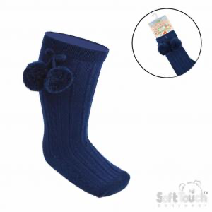 Navy blue pom pom knee sock
