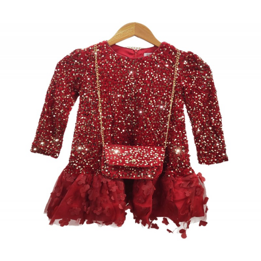 Girls red party dress with bag