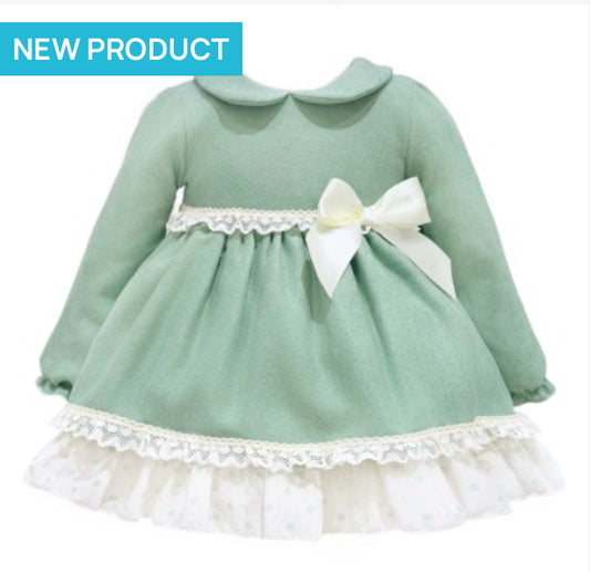 Wee me baby girl green soft cotton puffball dress with pants MYD25233