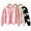 Girl black bow print cardigan