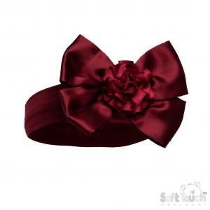 Burgundy bow and flower headband