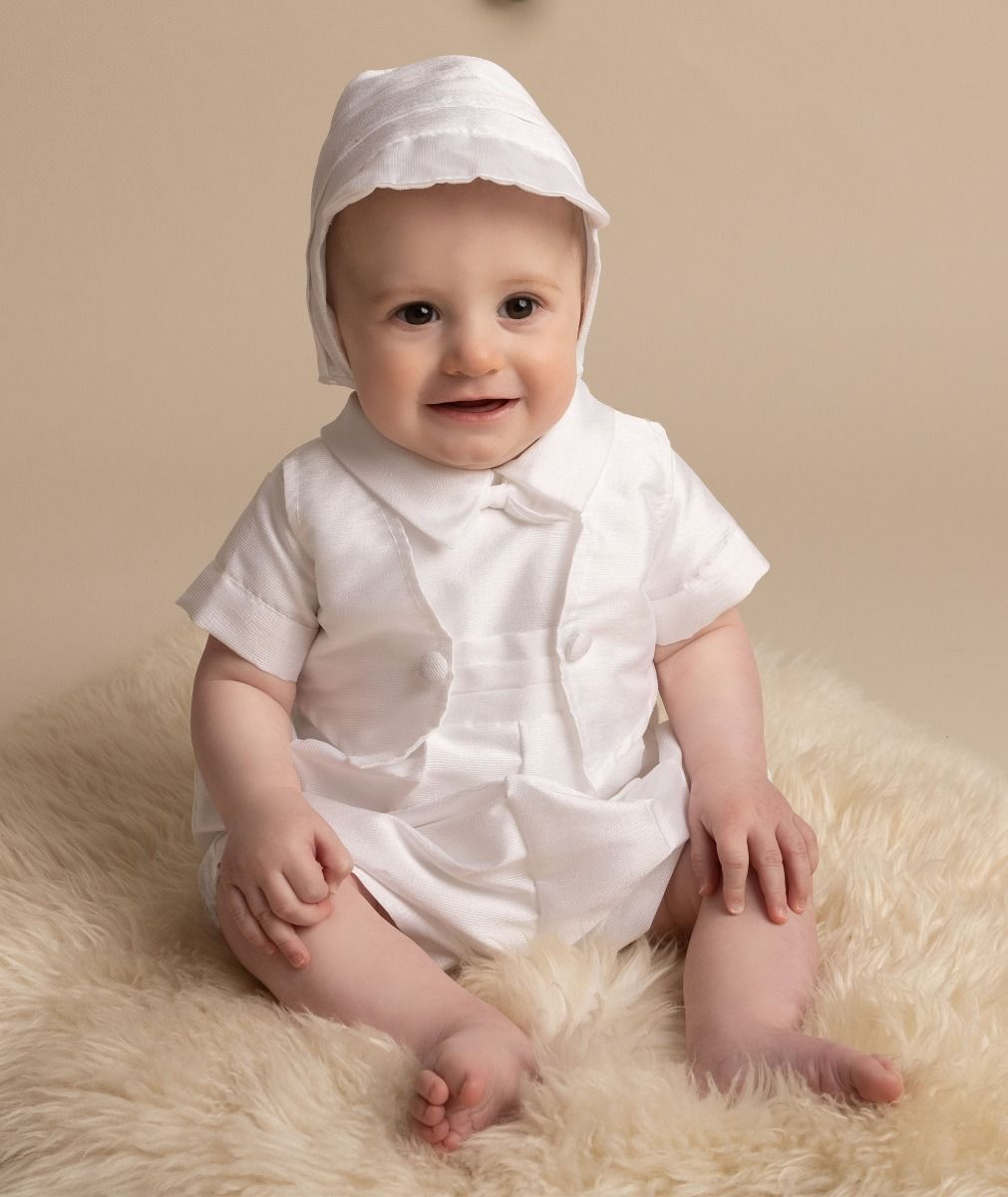 Sevva boys white christening romper Arlo