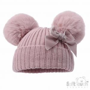 Dusky pink velvet ribbon pom pom hat BLACK FRIDAY