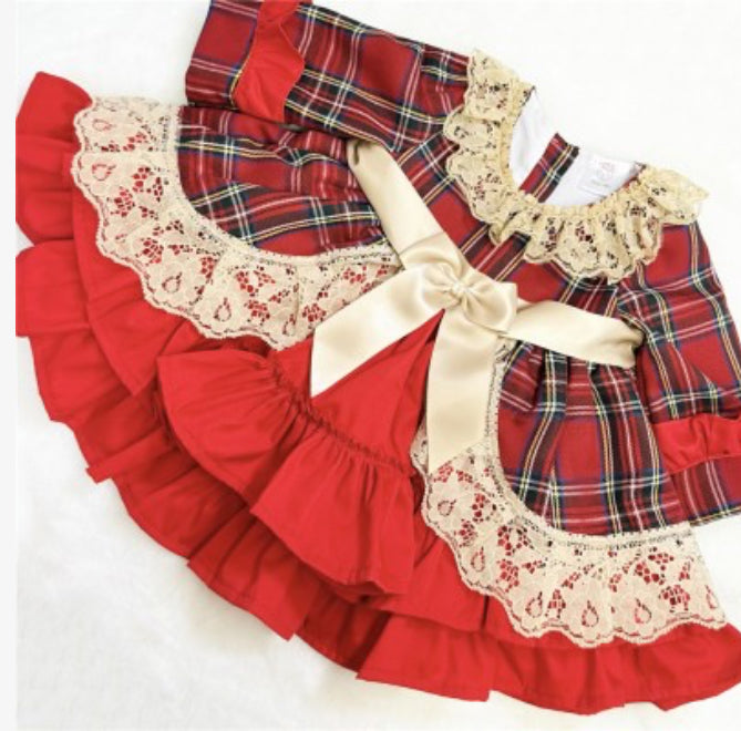 Wee me red and gold tartan frilly dress BLACK FRIDAY