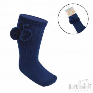 Navy blue pom pom knee sock BLACK FRIDAY