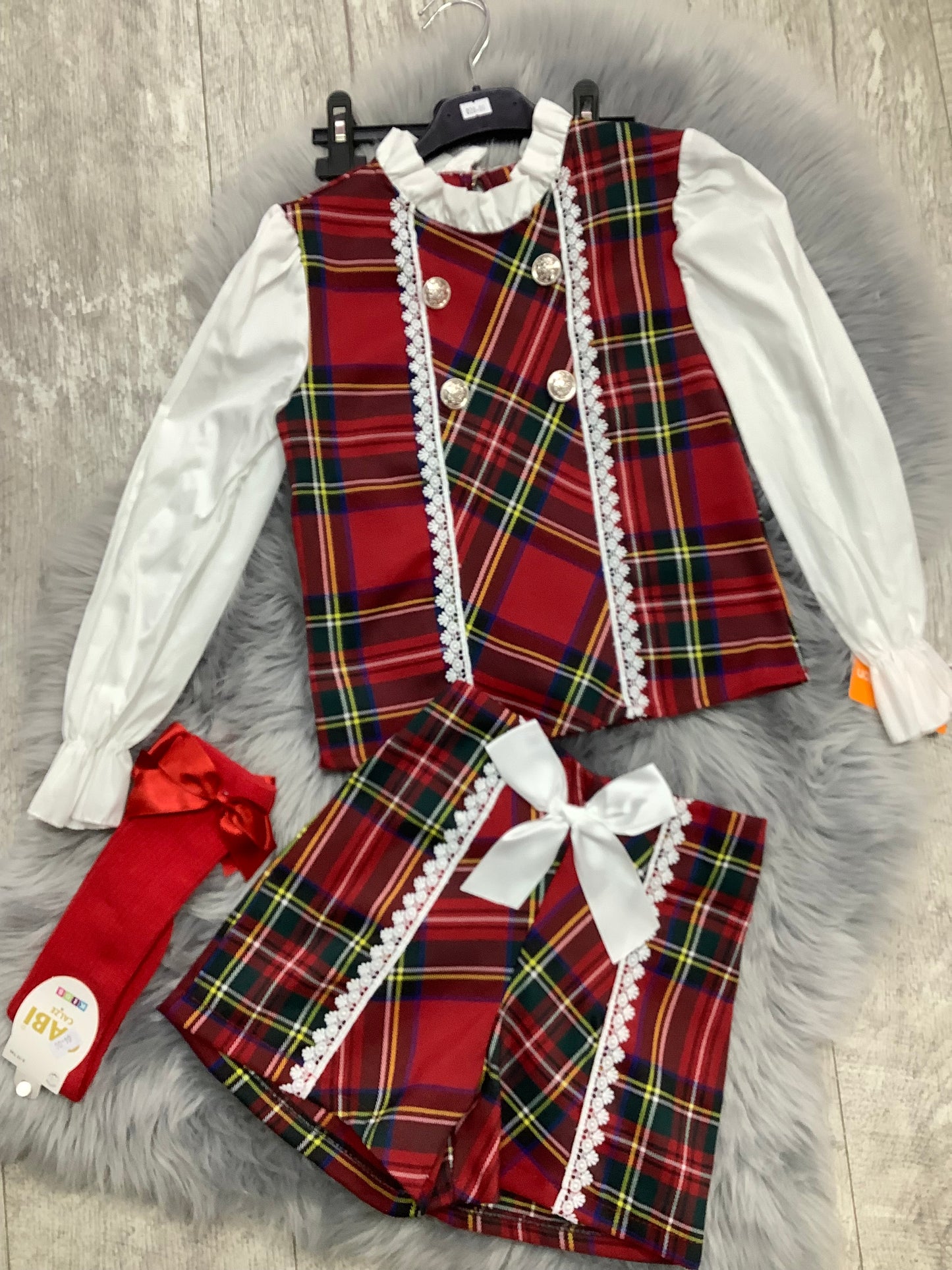 Girls tartan 2 piece shorts set with white trim BLACK FRIDAY