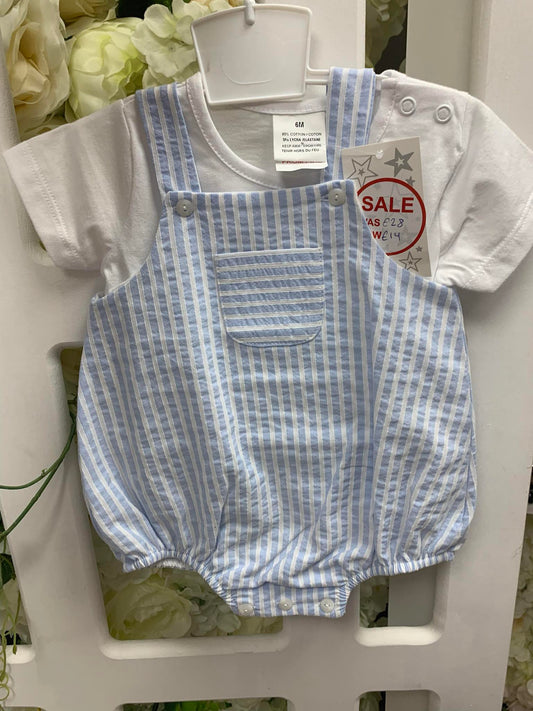 Boys blue striped romper set