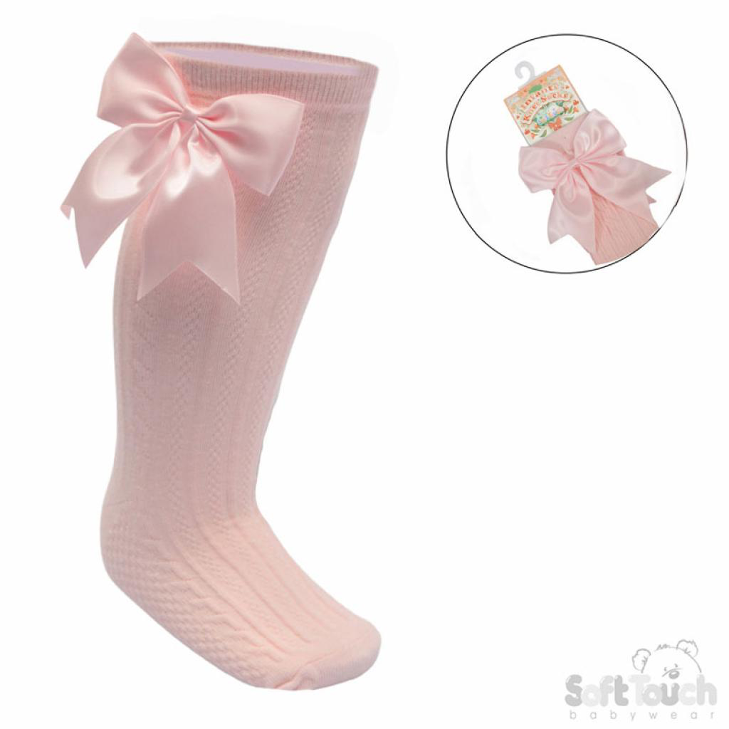 Soft touch pink bow knee high socks