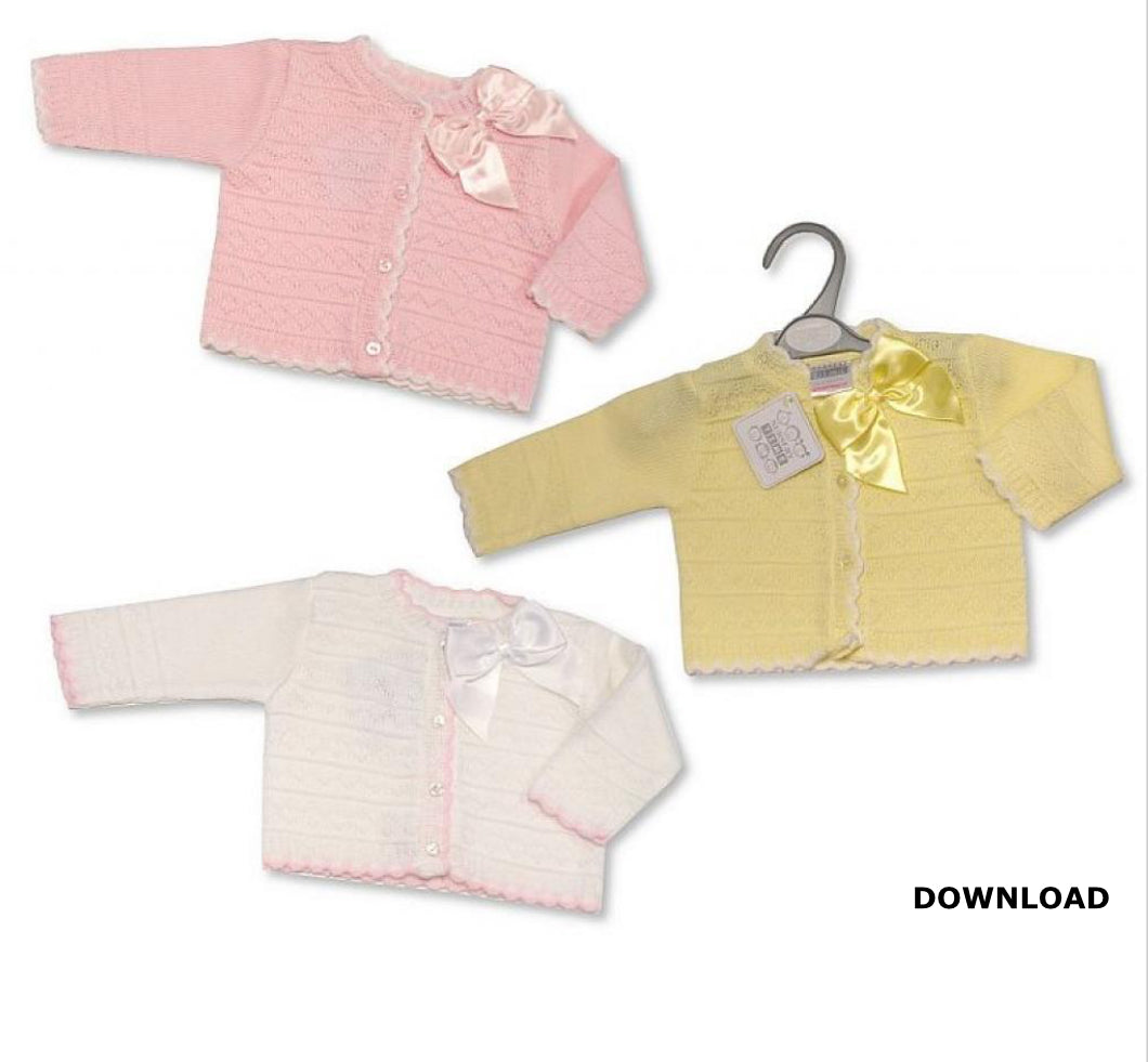 Nursery time white bow pink trim cardigan