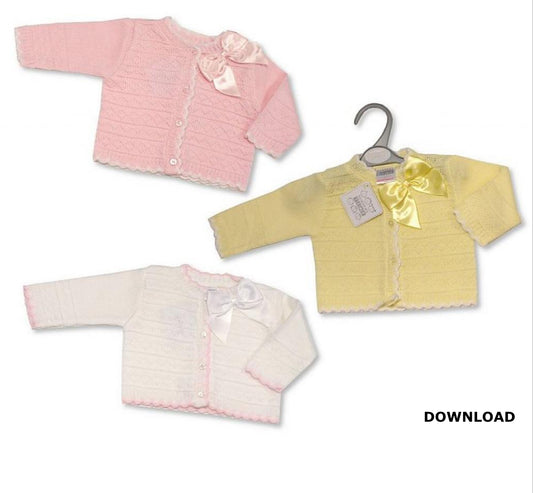 Nursery time white bow pink trim cardigan