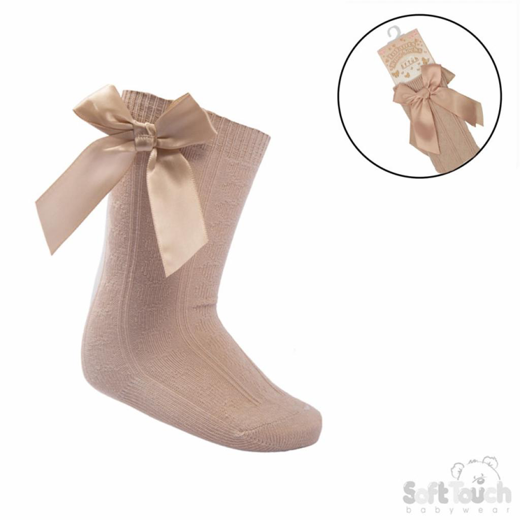 Soft touch beige bow knee high socks