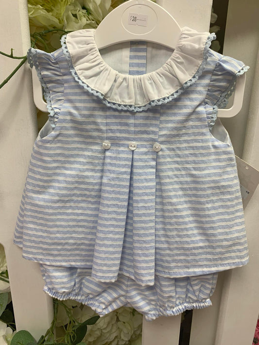 Little star striped blue bow dress with pants