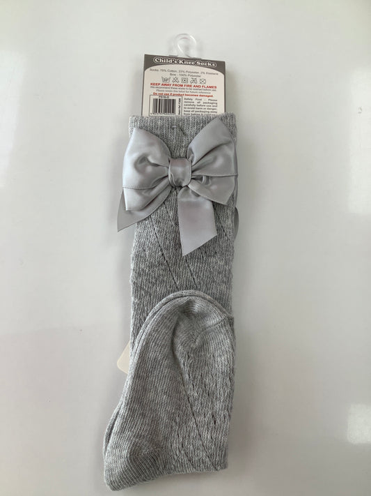 Soft touch girls grey bow knee high socks BLACK FRIDAY