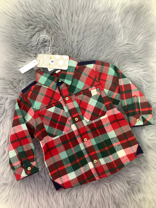 Baby boys red and green check shirt BLACK FRIDAY