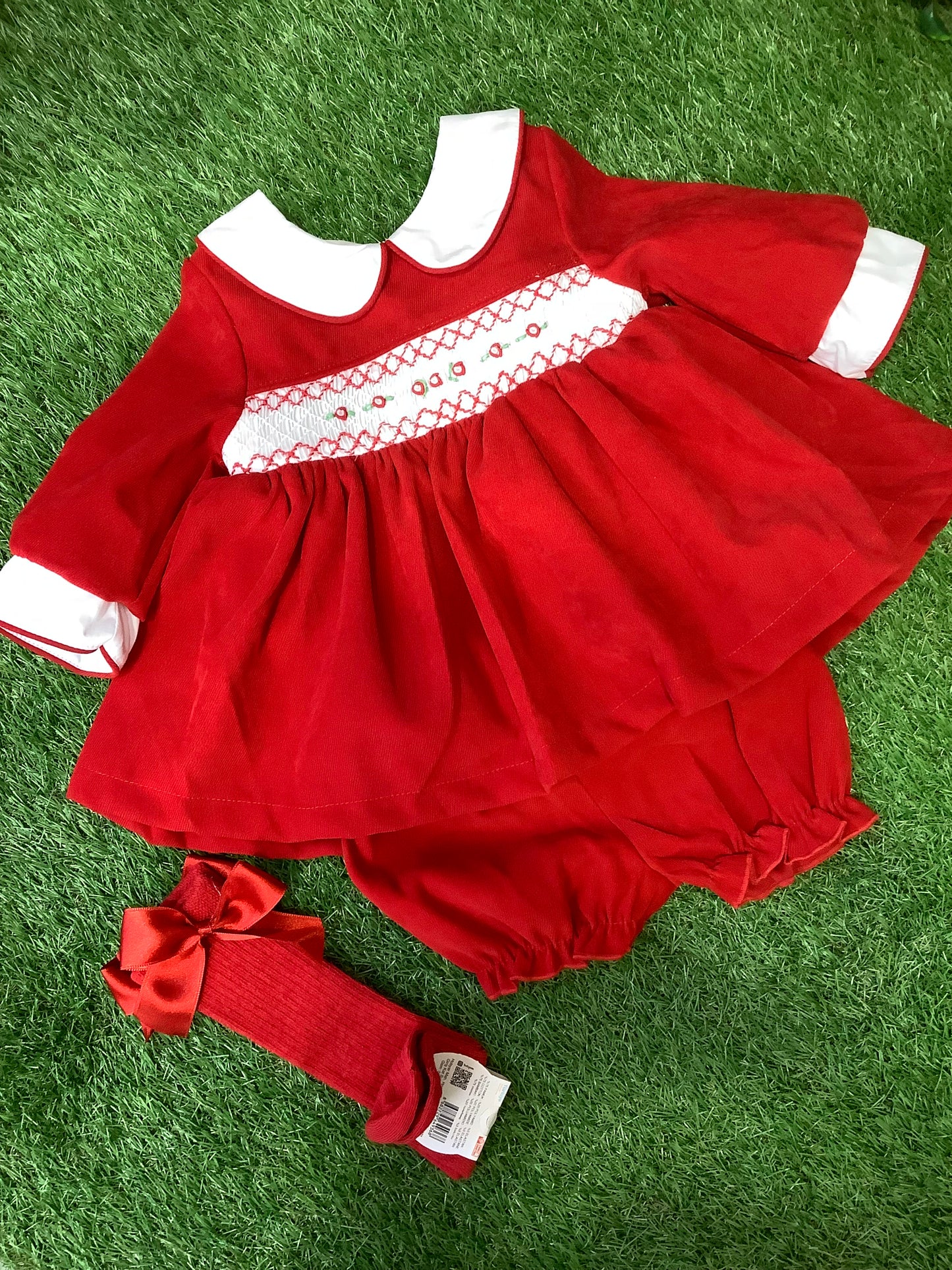 Wee me red smock dress with matching bloomers BLACK FRIDAY