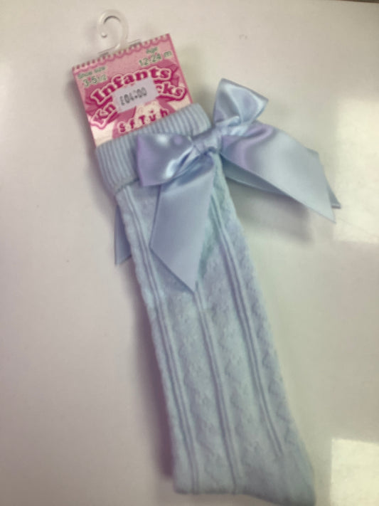 Soft touch sky blue blue knee sock with bows