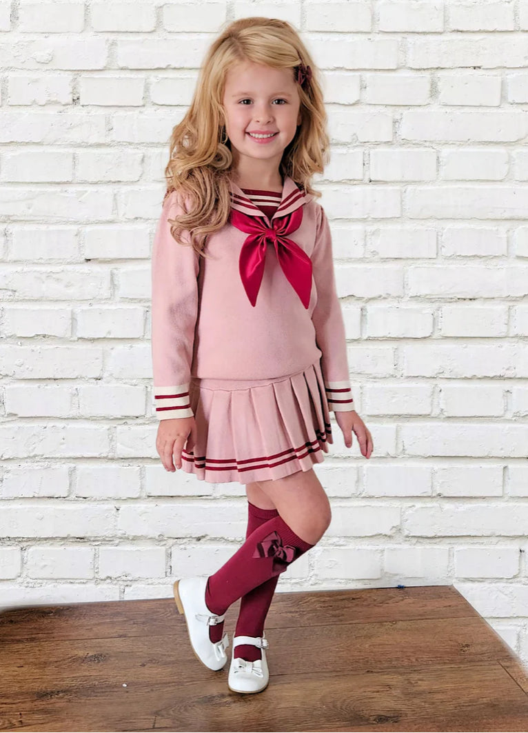 Beau kid girls pink sailor style skirt set