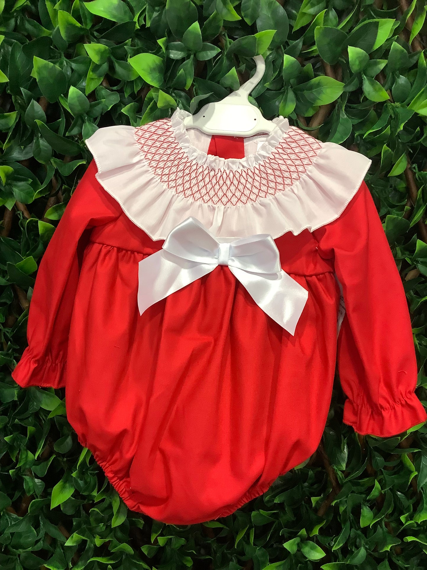 Wee me red with white frill romper