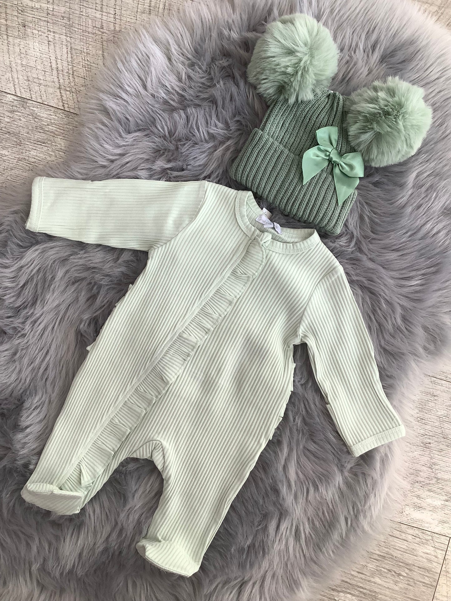 Baby girl 2 piece romper with matching hairband green