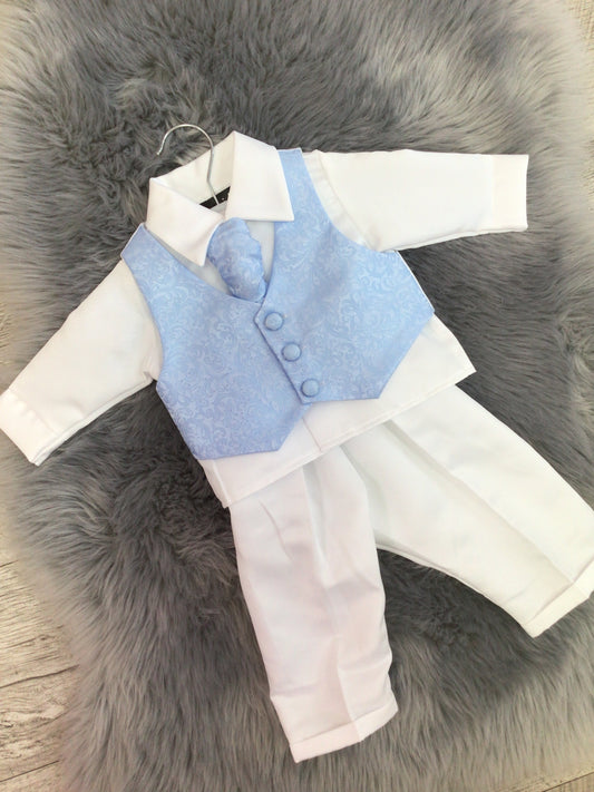 Vivaki boys 4 piece white and blue christening outfit CR01