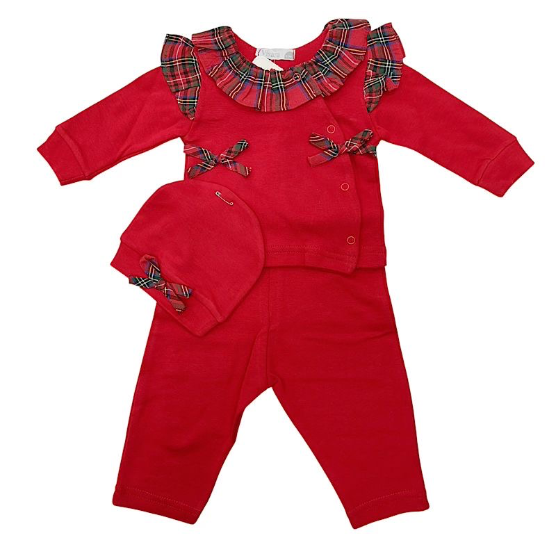Visara Baby girl Red Tartan Bow 3pc Set