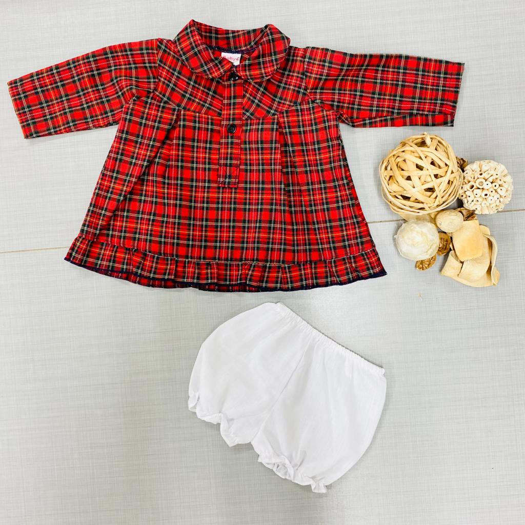 Baby C girls red tartan dress with white pants BLACK FRIDAY