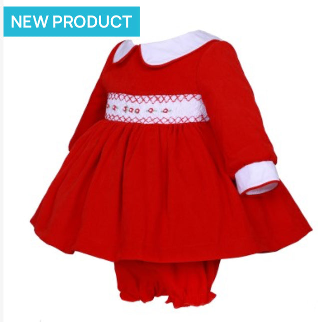 Wee me red smock dress with matching bloomers BLACK FRIDAY