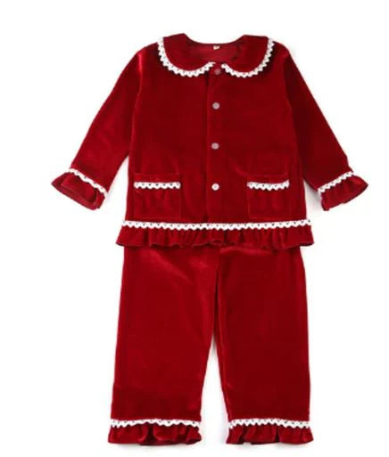 Personalised girls Red velvet Christmas pyjamas