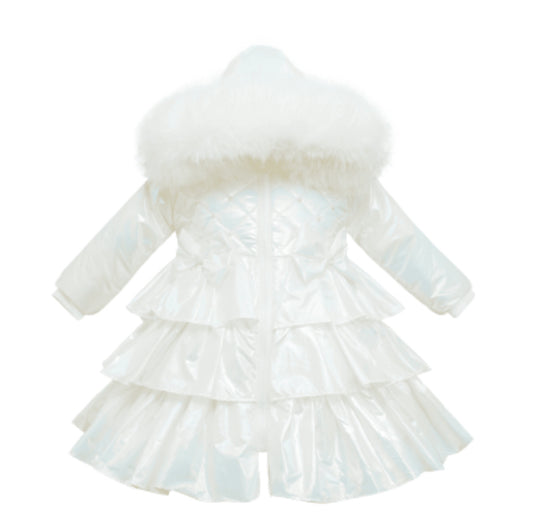 Wee Me White Iridescent Frilled Puffy coat MYD406W