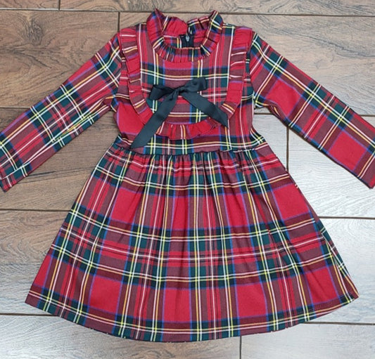 Girls red tartan bow dress BLACK FRIDAY