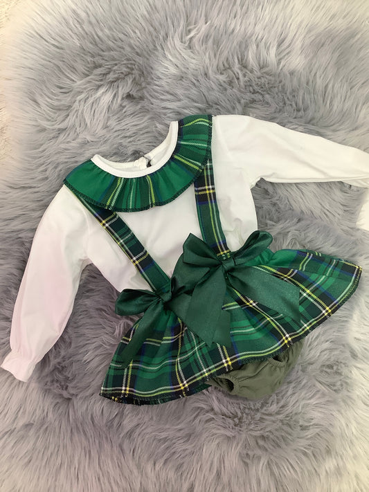 Girls green tartan 2 piece skirt set BLACK FRIDAY