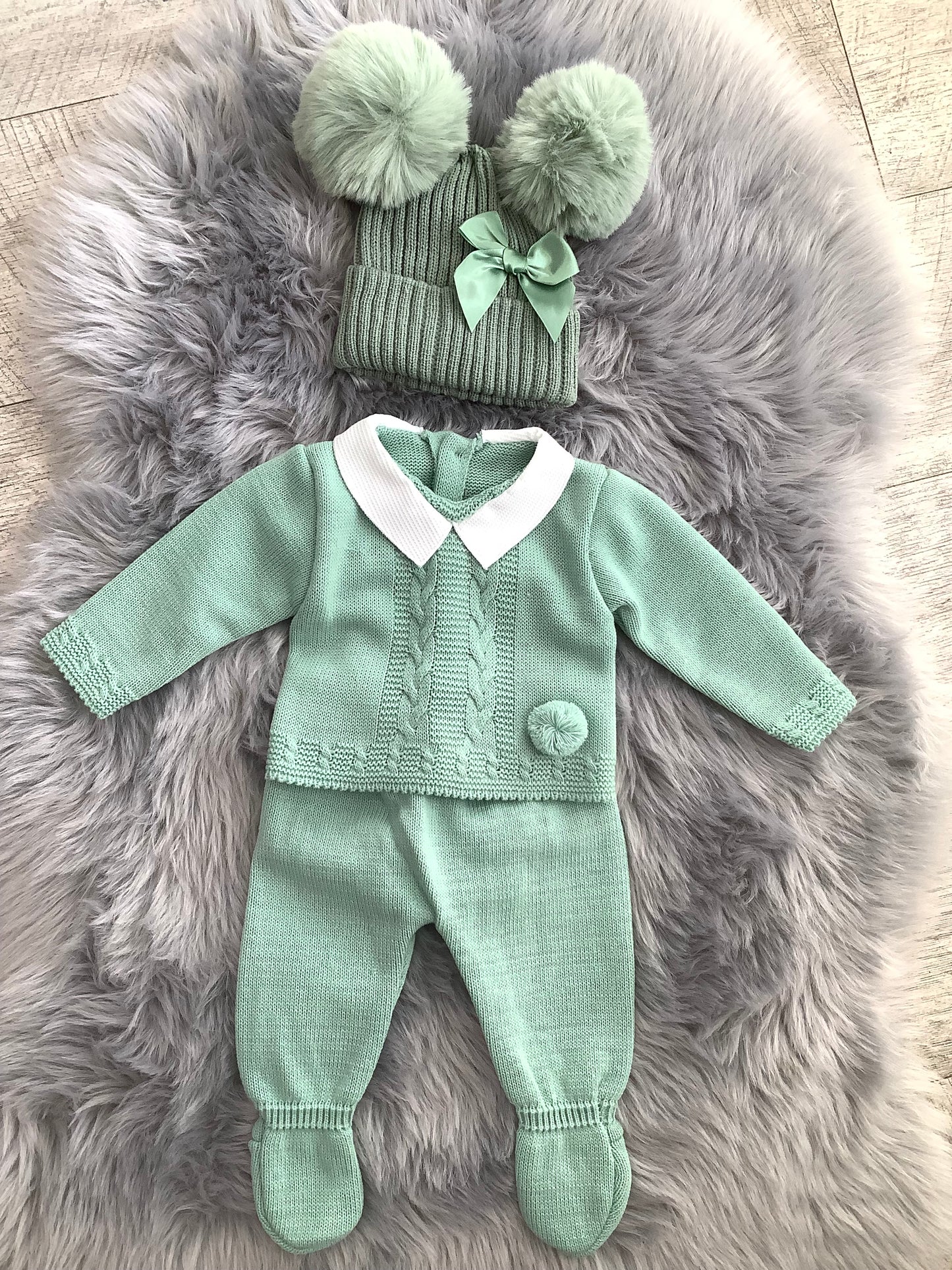 Baby knitted 3 piece set green BLACK FRIDAY