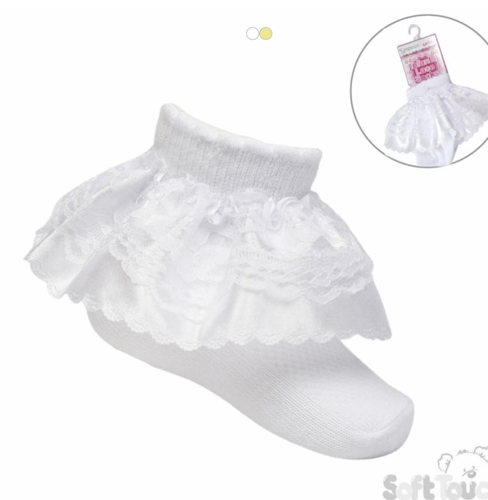 Soft touch white lace organza socks s340w