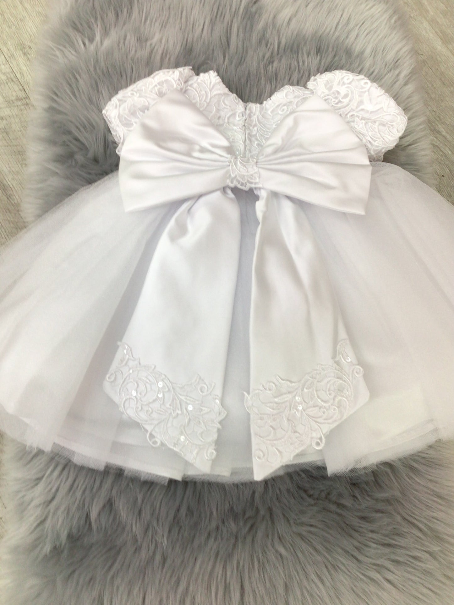 Polka christening dress white. C-25