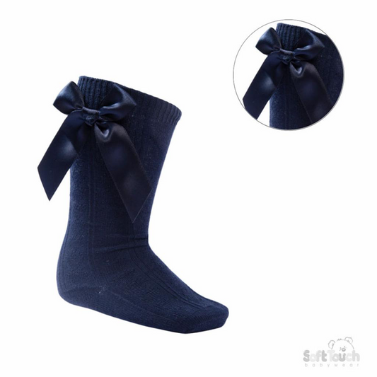 Soft touch Navy blue knee sock with bows