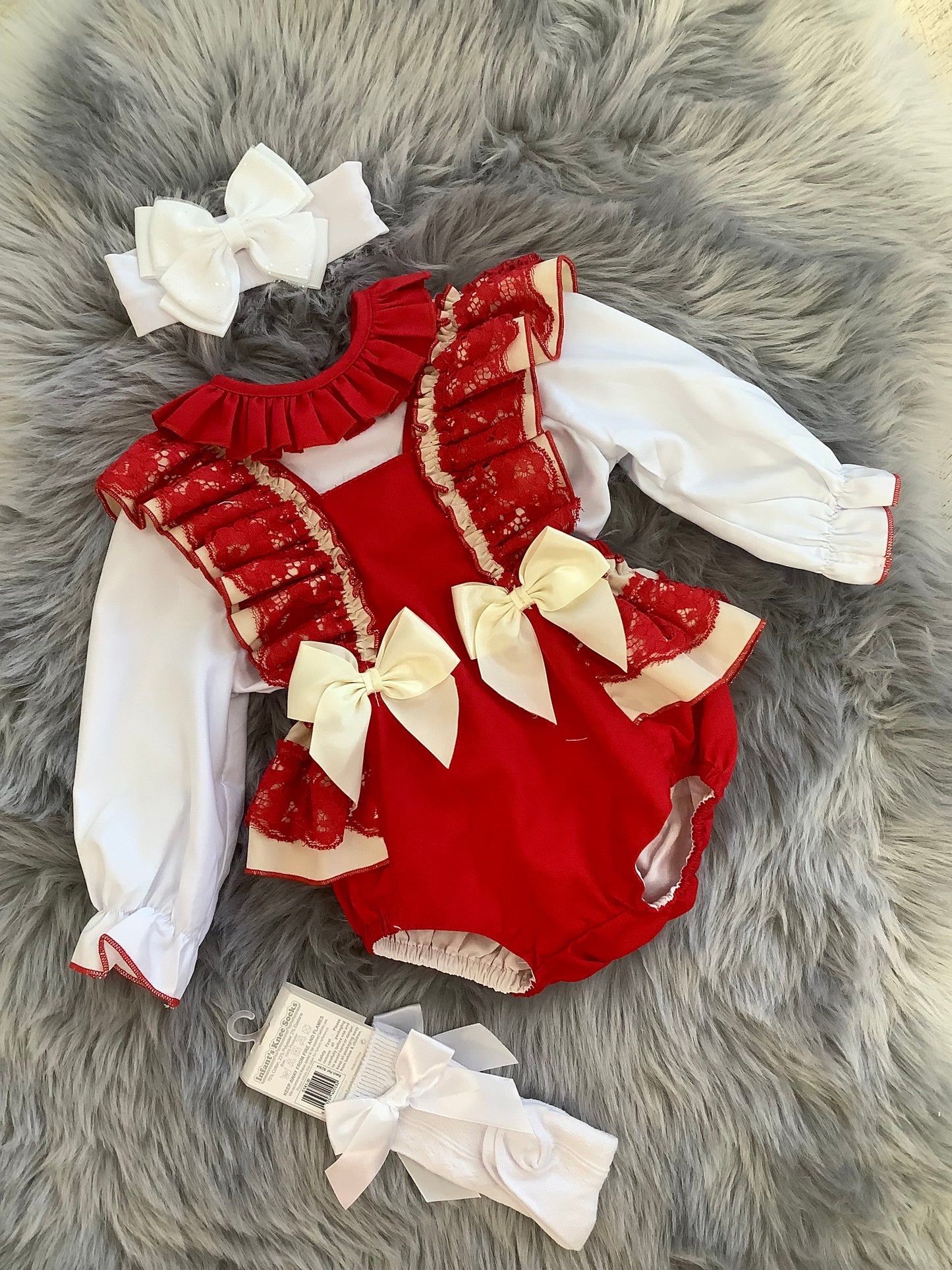 Wee Me Red Lace Romper 2 pc 2417