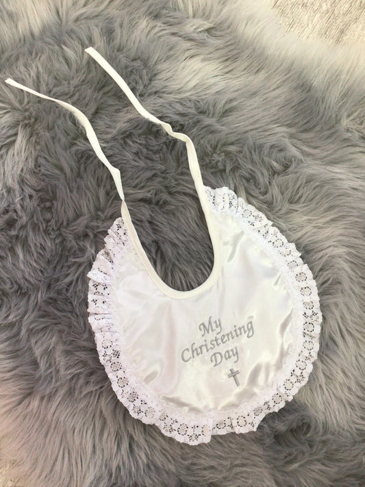 Frilly white my christening day bib