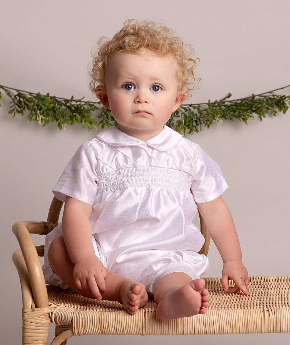 Sevva boys white christening romper Andrew