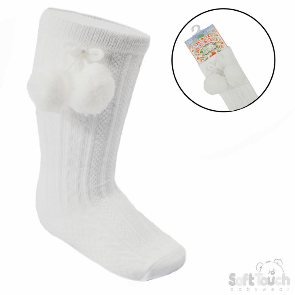 Soft touch white pom knee high socks