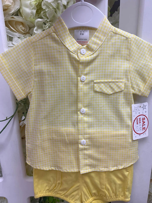 Boys yellow check shorts set