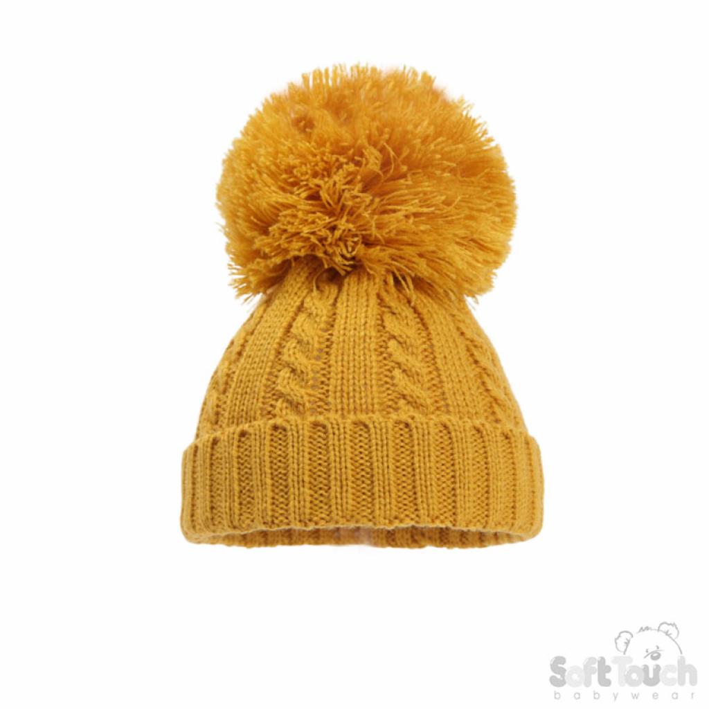 Mustard yellow cable knit pom hat BLACK FRIDAY