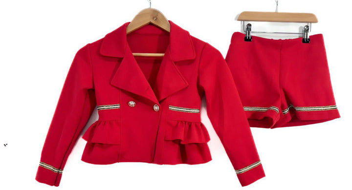 Girls red jacket and shorts outfit