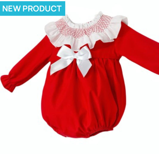 Wee me red with white frill romper