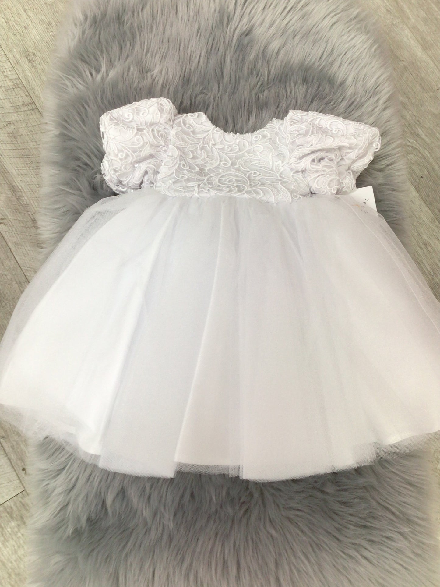 Polka christening dress white. C-25