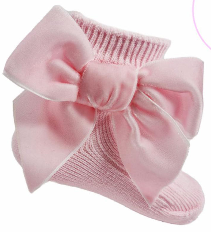 Soft touch pink velvet bow socks