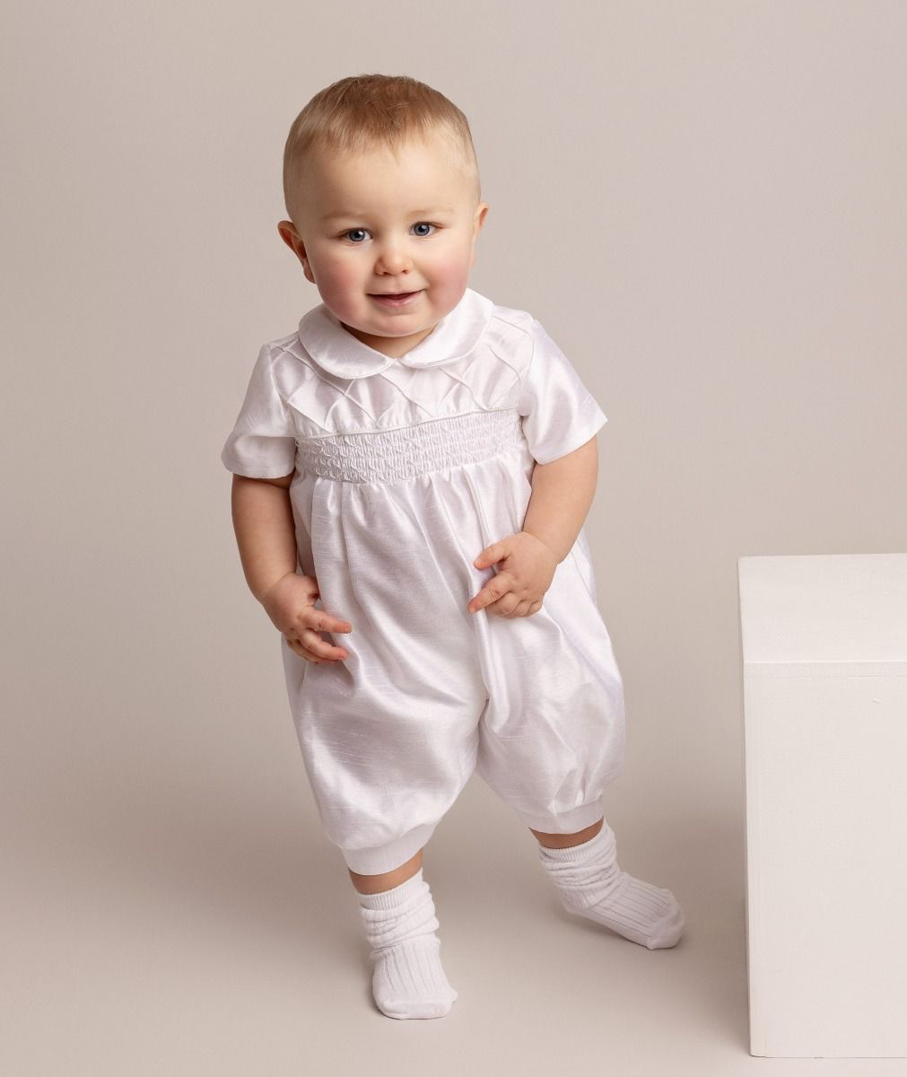 Sevva boys white christening romper Andrew