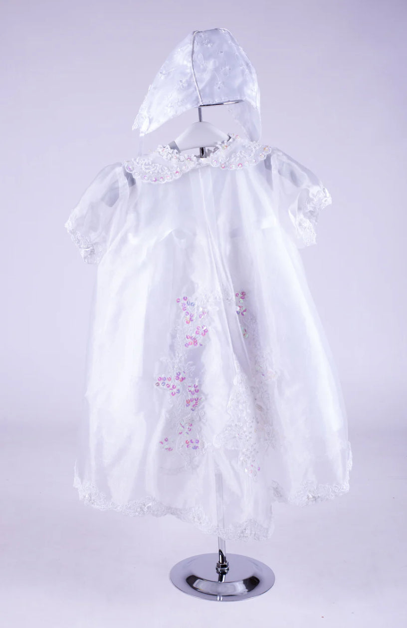 Beau kid off white christening gown, cape and bonnet