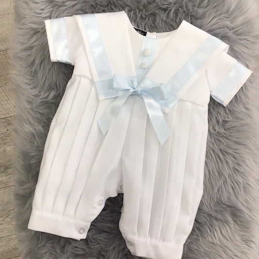 Vivaki christening blue and white romper