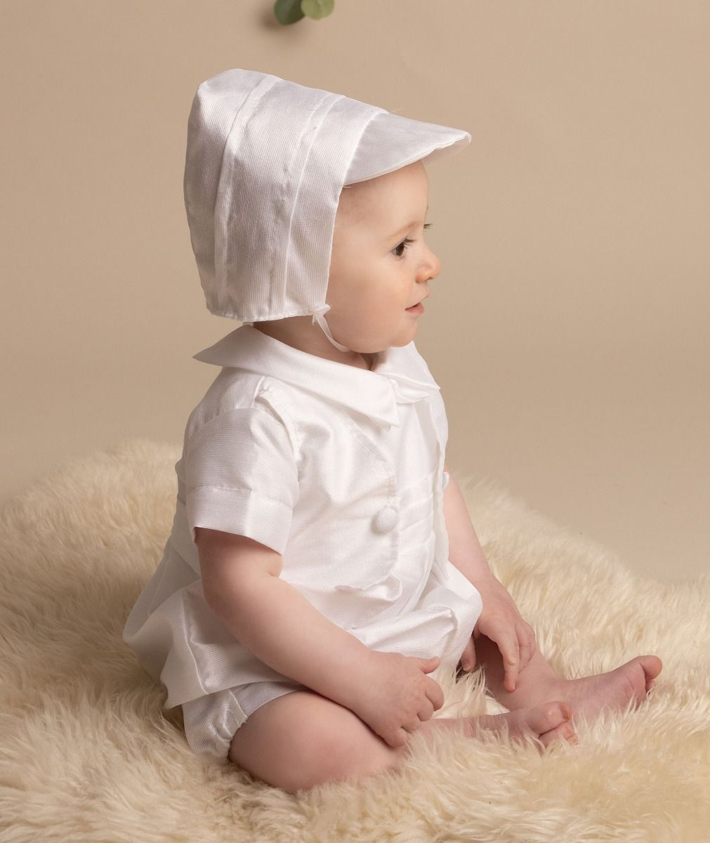 Sevva boys white christening romper Arlo