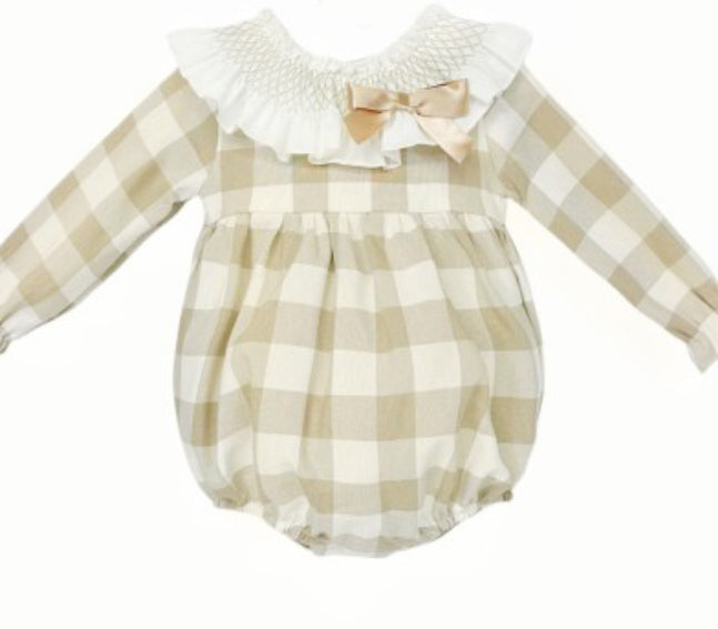 Wee me girls beige check romper BLACK FRIDAY